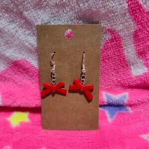 Red Bow Silver Drop/Dangle Earrings